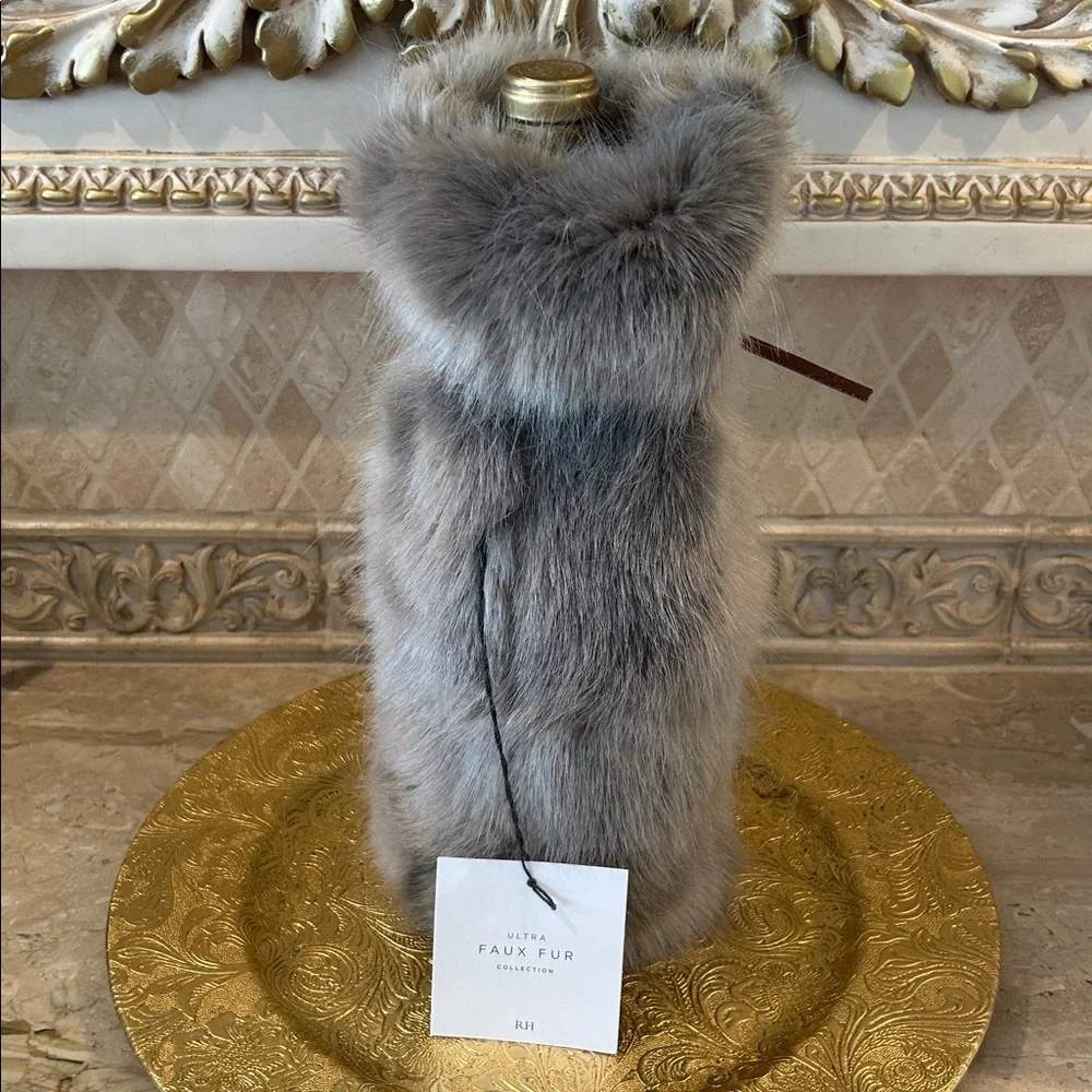 NWT Restoration Hardware Ultra Faux Fur Gray Wine Bag
